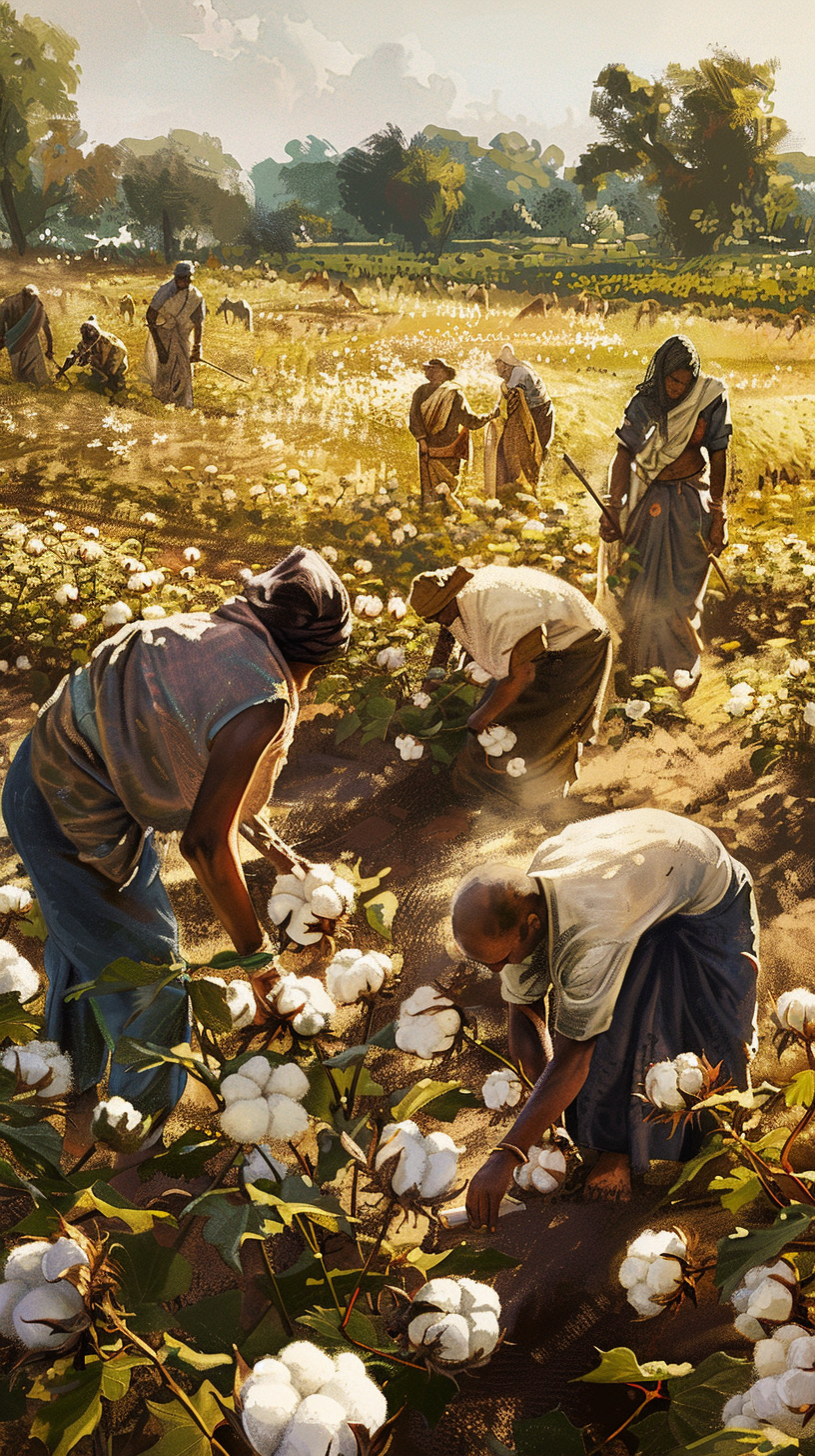 Historical Indian Cotton Field Workers in 17th Century