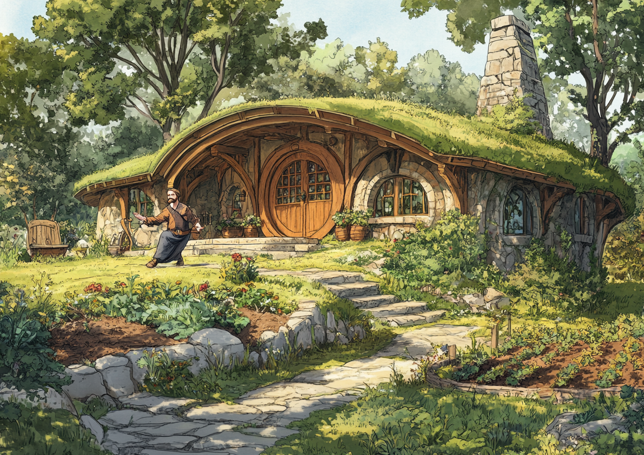 Hobbit House with Porch, Tai Chi, and Garden