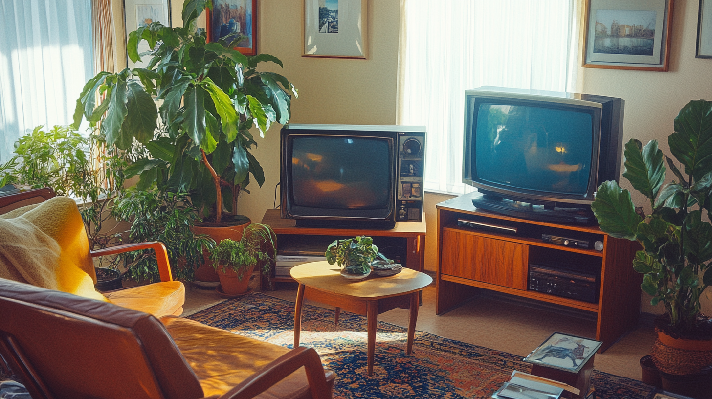 Home decor shown in 1980s magazine with modern furniture.