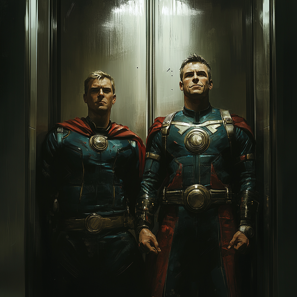 Homelander and Butcher preparing for fight in elevator.