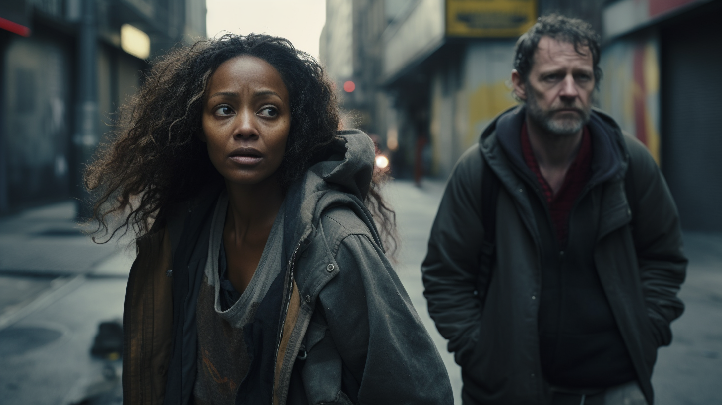 Homeless black woman and man in New York