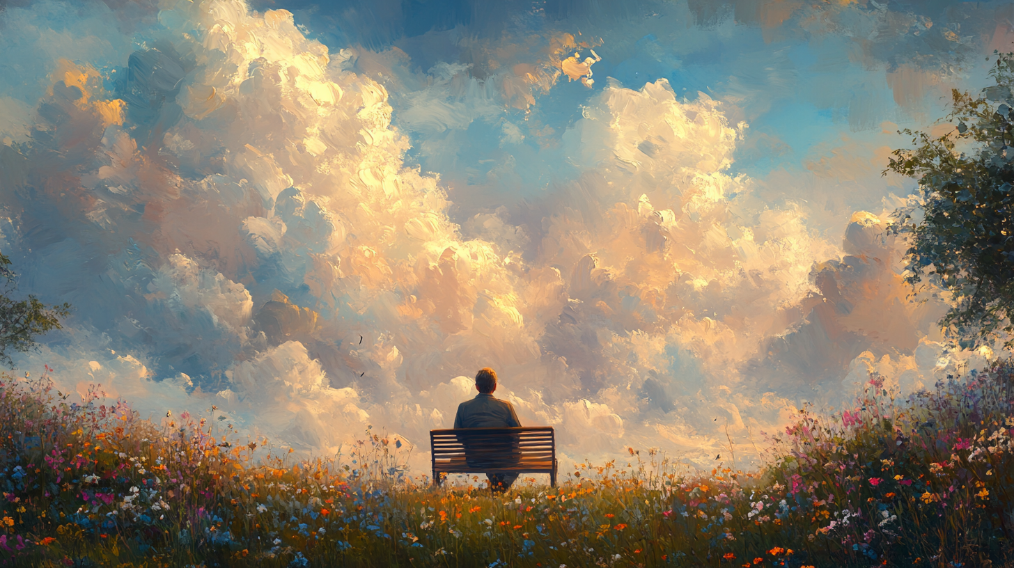 Hopeful father in Monet-style field of wildflowers