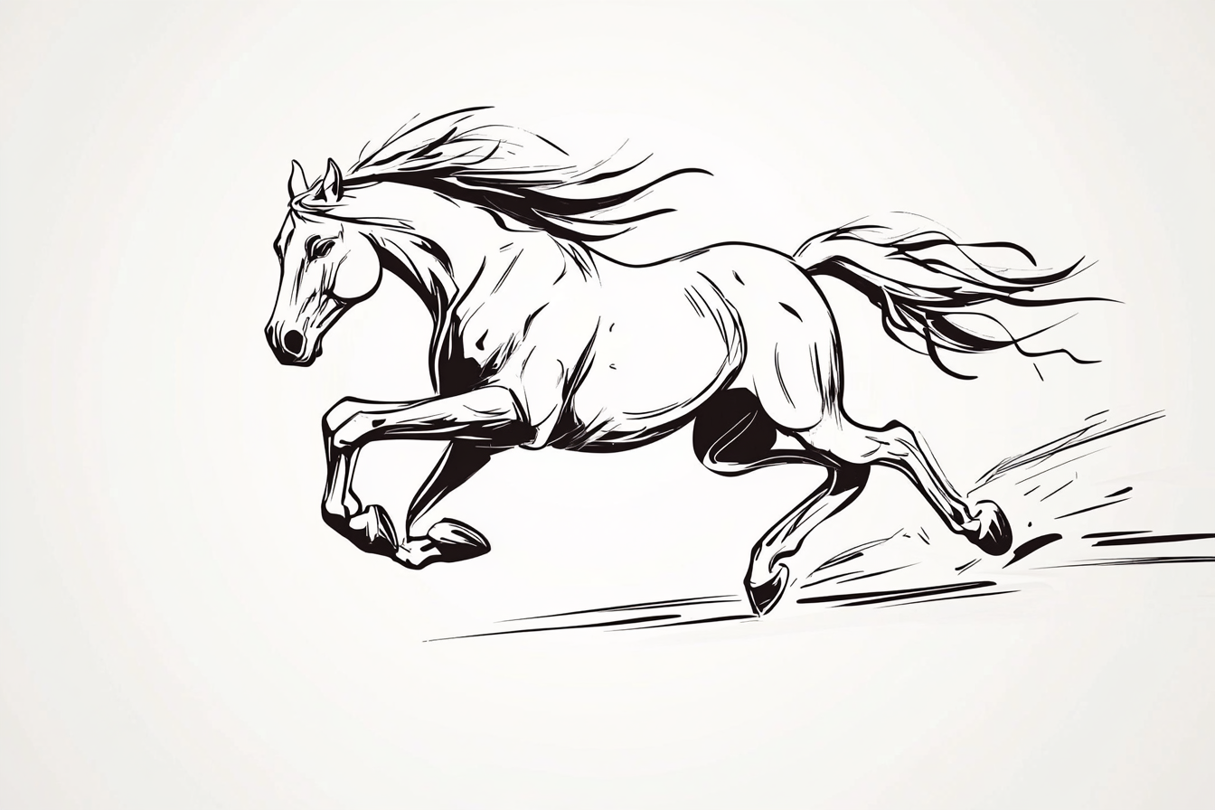 Horse running in Asian brush ink style drawing