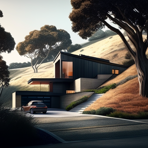 House on sloping hill in San Francisco Bay Area.