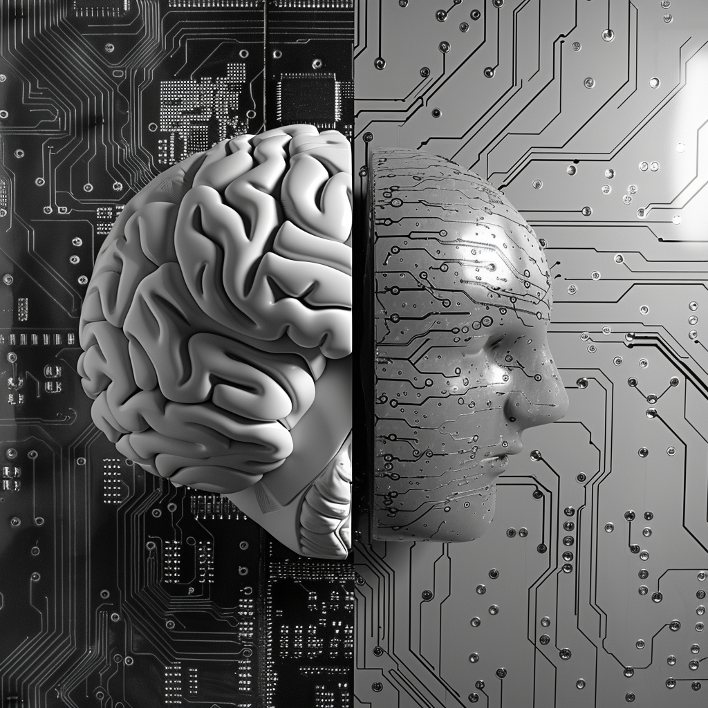 Human Brain and AI Circuit Board Merge Pattern