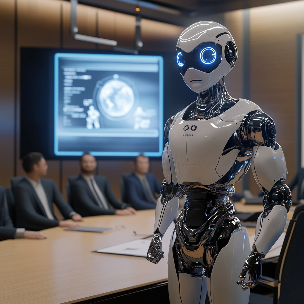 Human-like robot starts company, pitches to investors.