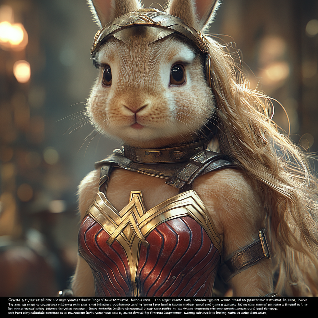 Hyper-Realistic Bunny Wonder Woman Superhero Portrait in Nature