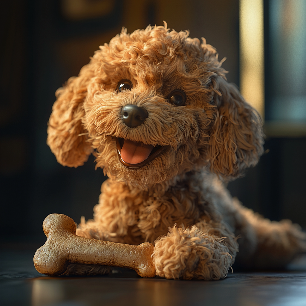 Hyper Realistic Golden Doodle Dog with Bone