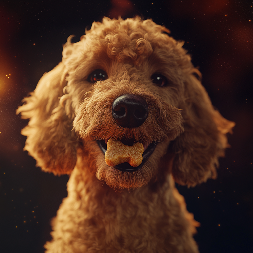 Hyper Realistic Golden Doodle with Bone 8K Photo