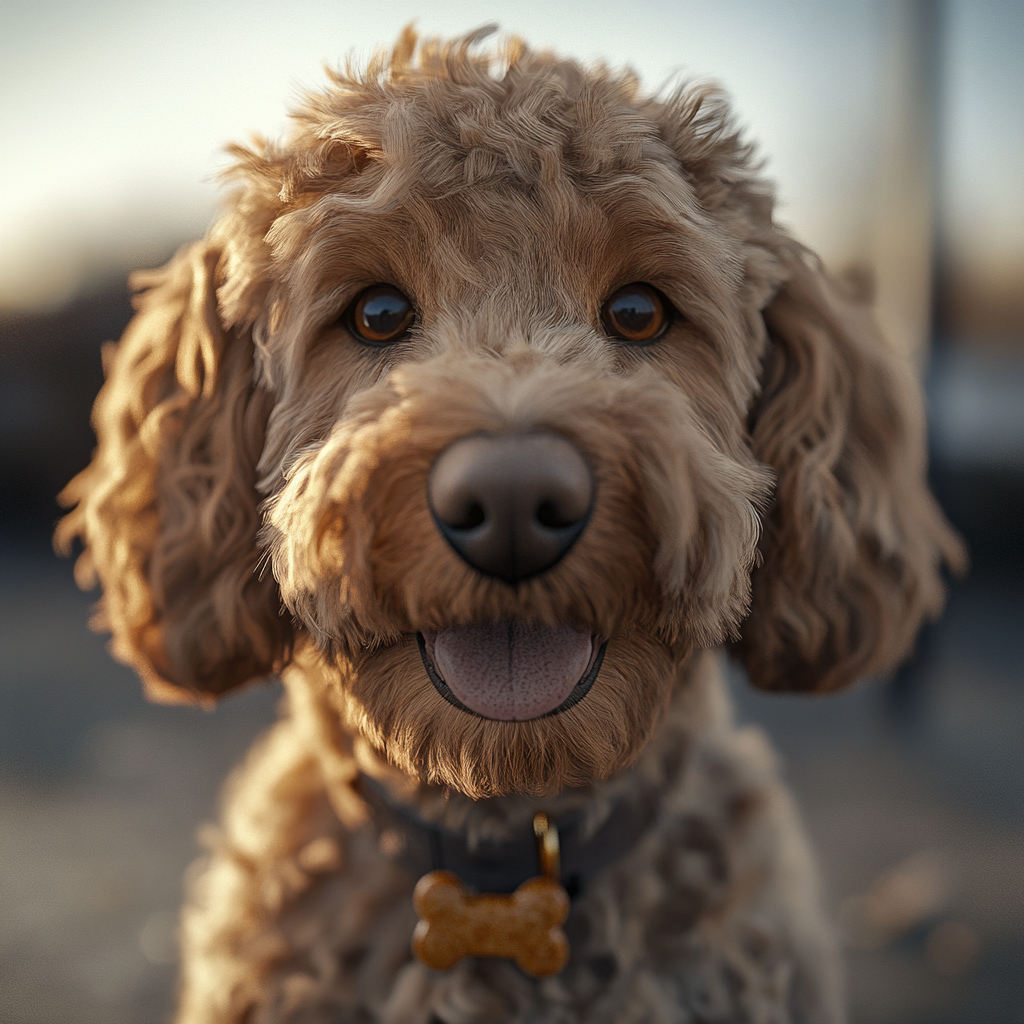 Hyper Realistic Golden Doodle with Bone in Futuristic Style