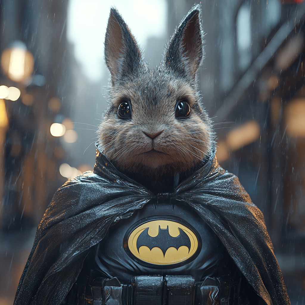 Hyper-Realistic Muscular Batman Rabbit in Gotham City