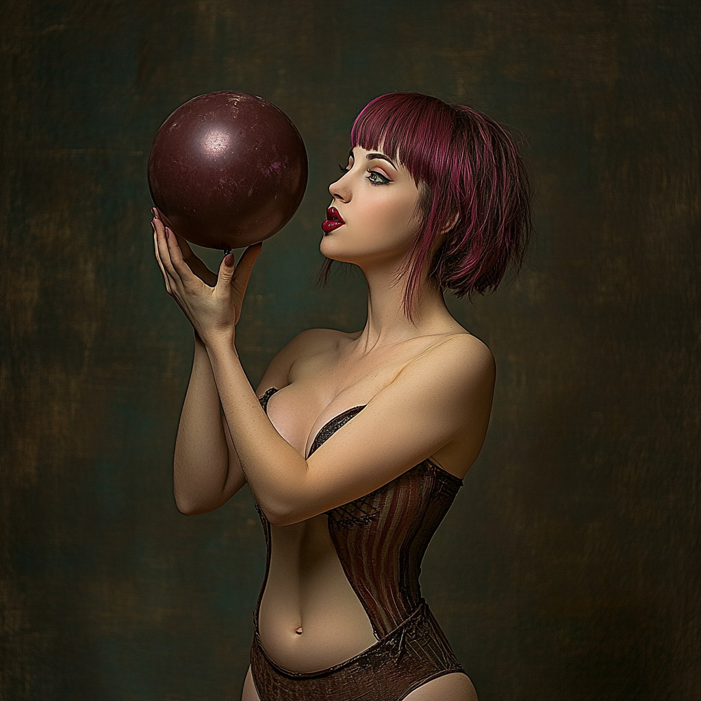 Hyper-Realistic Steam Punk Lady with Purple Balloon