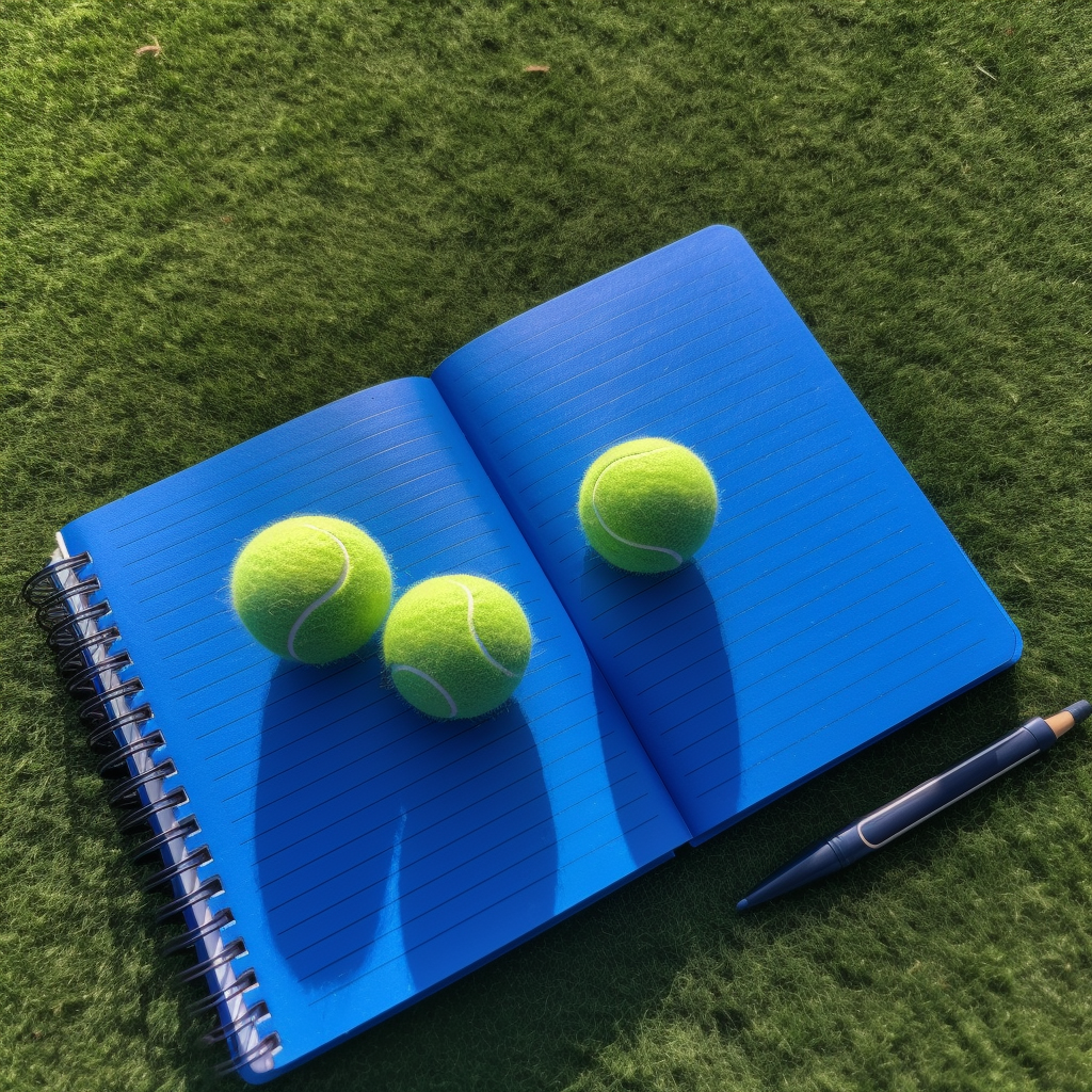 Hyper Realistic Tennis Balls and Notebook on Blue Padel Court