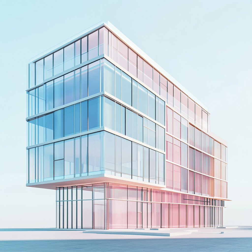 Hyper-realistic, delicate 3D render of modern hotel construction.