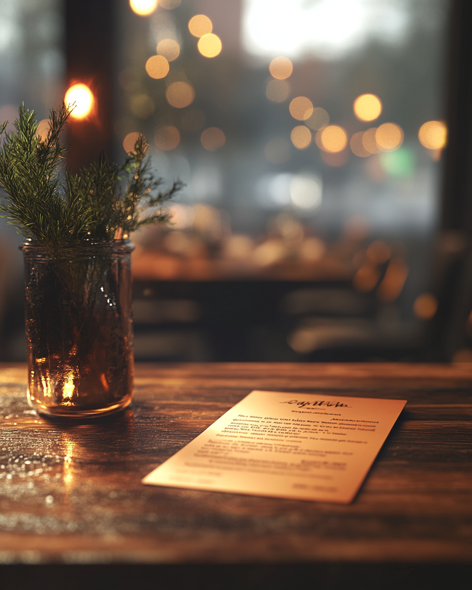 Hyper realistic photo of menu card on table.