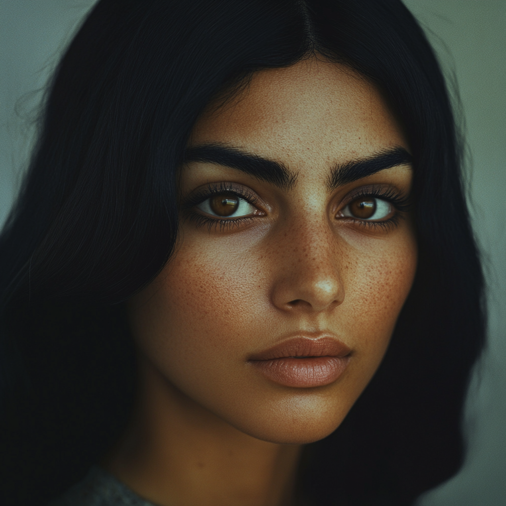 Hyper-realistic portrait of 28-year-old Middle Eastern woman 