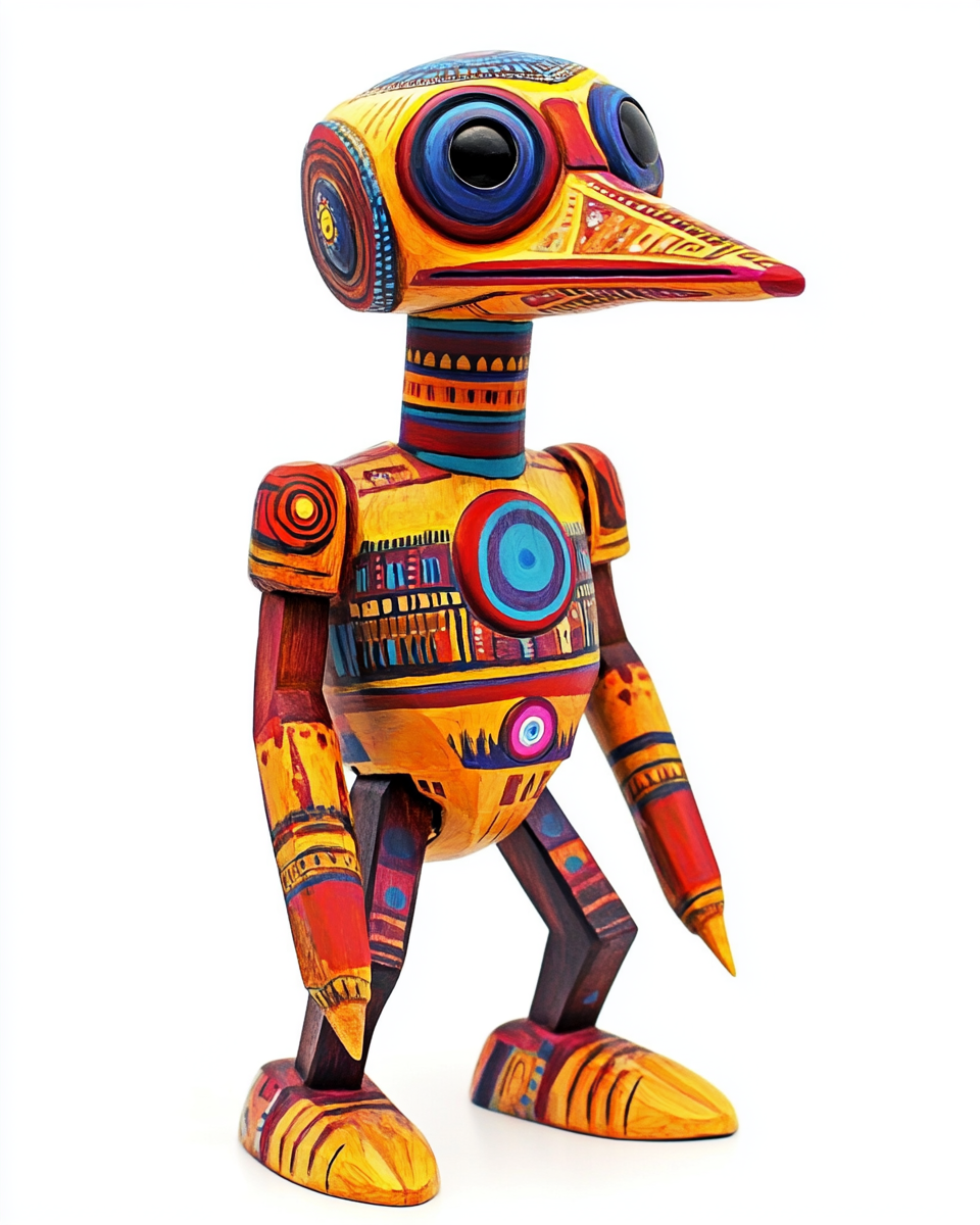 IG-11 droid painted like alebrije on wooden carving.