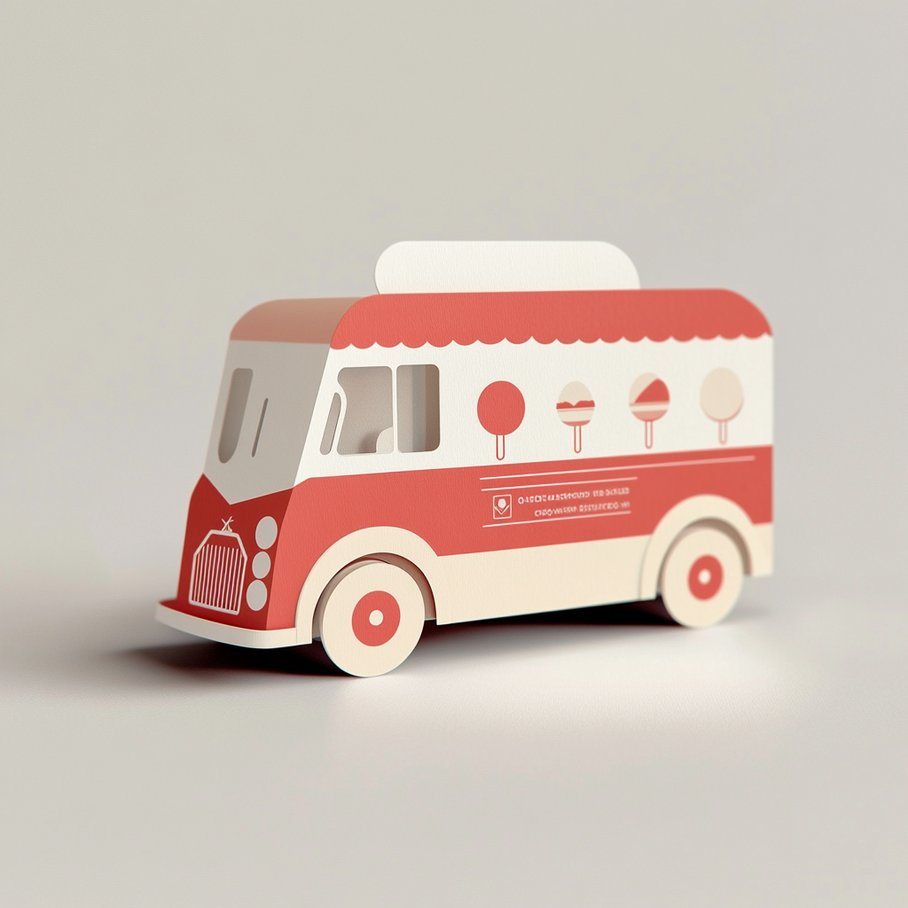 Ice cream truck-shaped business card with gelato details.