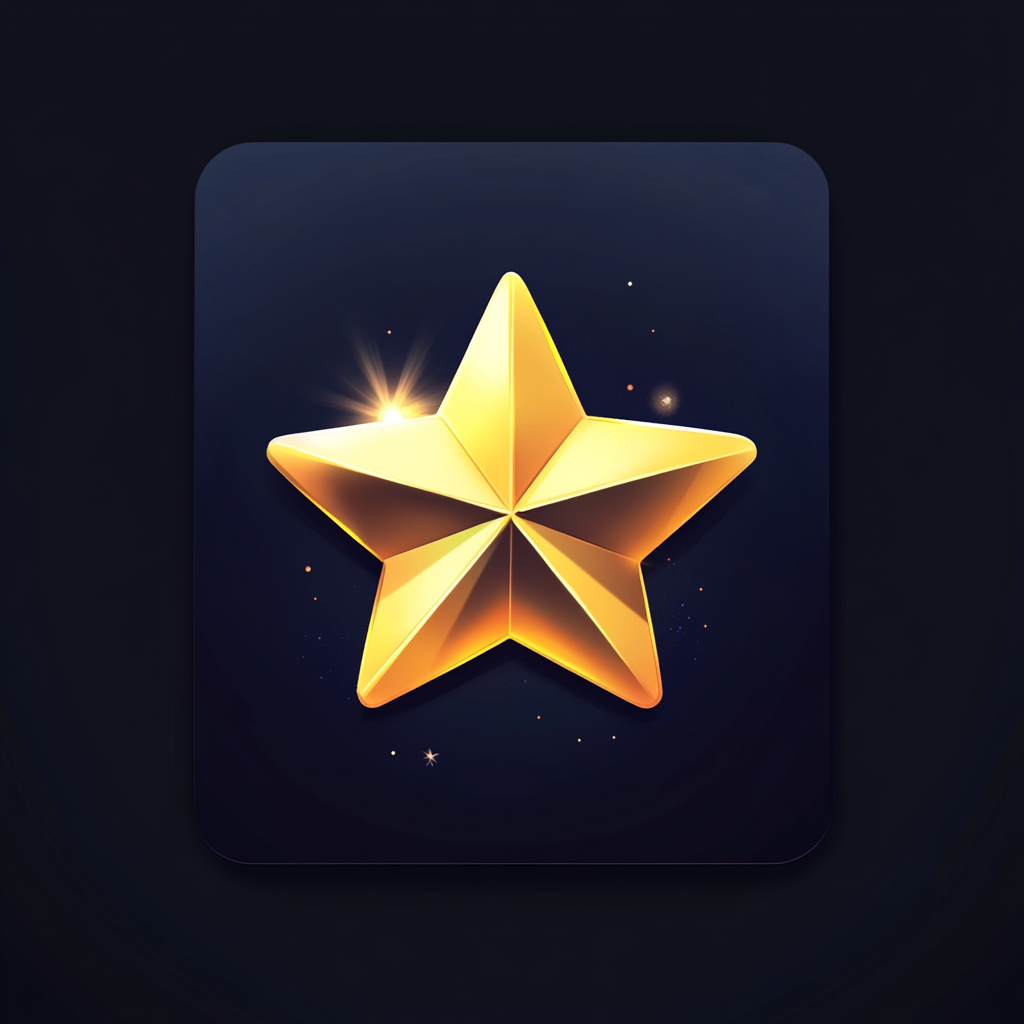 Icon of golden star on dark gradient background.