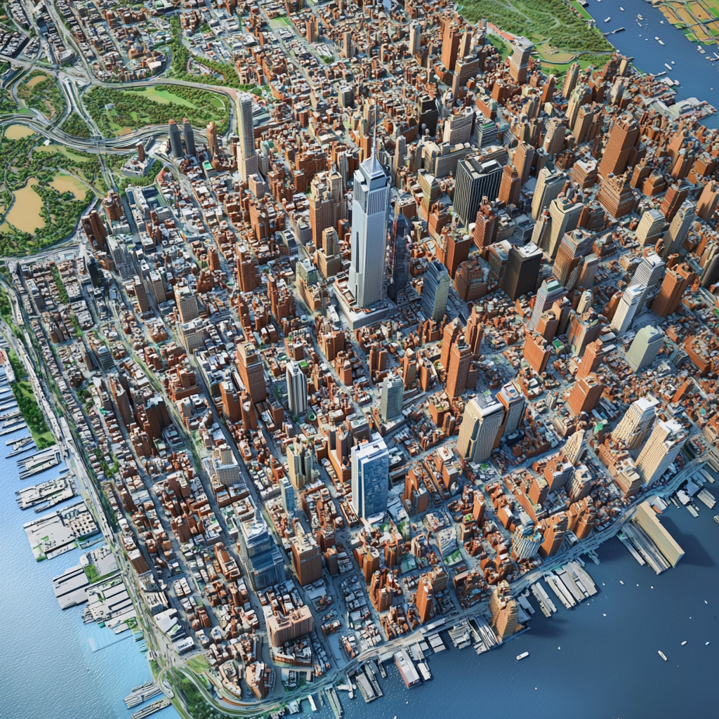 Iconic Manhattan skyline captured from a bird's-eye view.