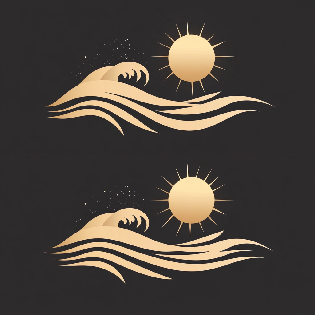 Iconic minimalist hotel logo for Las Terrenas, representing sand and sea.