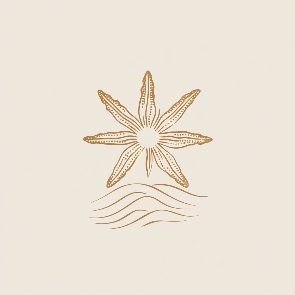 Iconic minimalist logo representing sand, sea, and spirits.