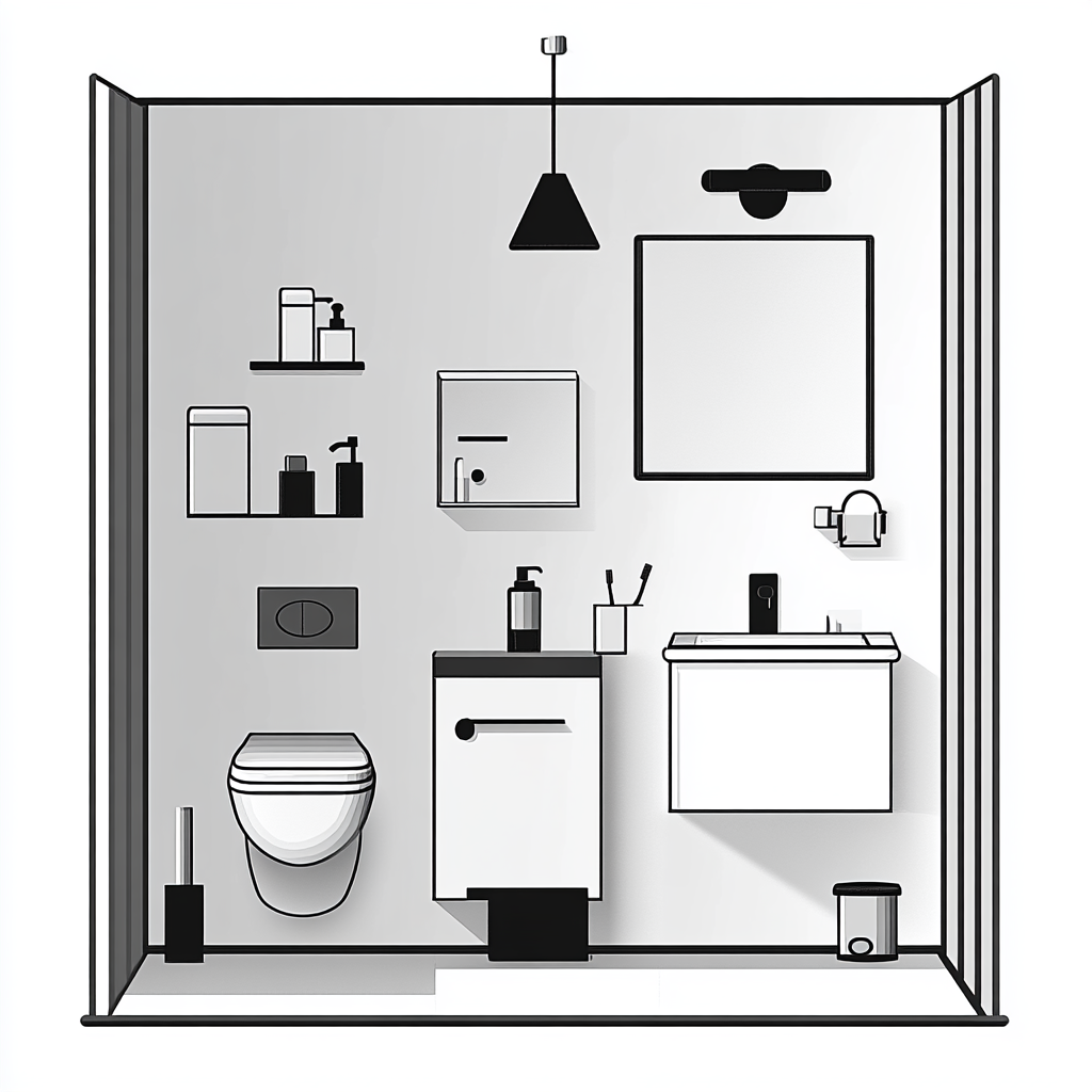 Icons for various rooms and spaces in black and white