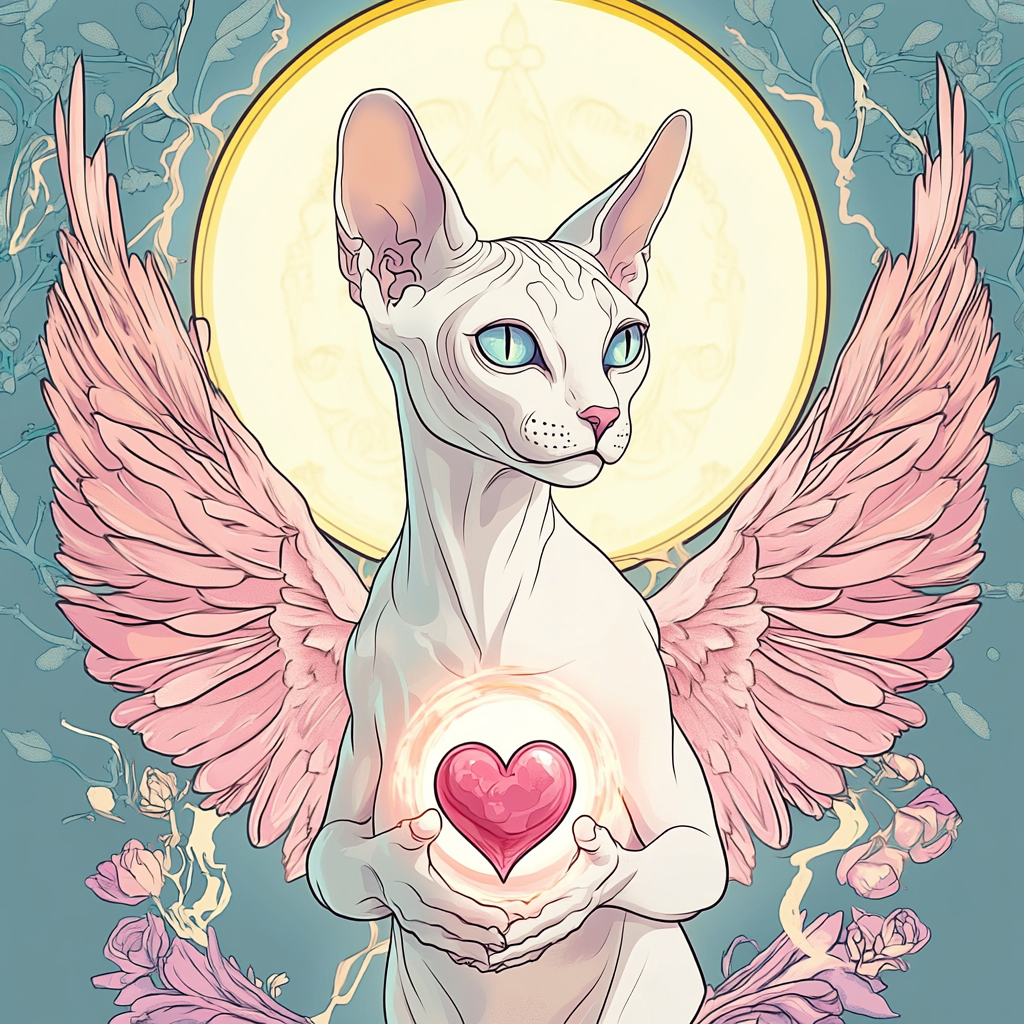 Illustrate Sphynx cat on love-themed tarot card.