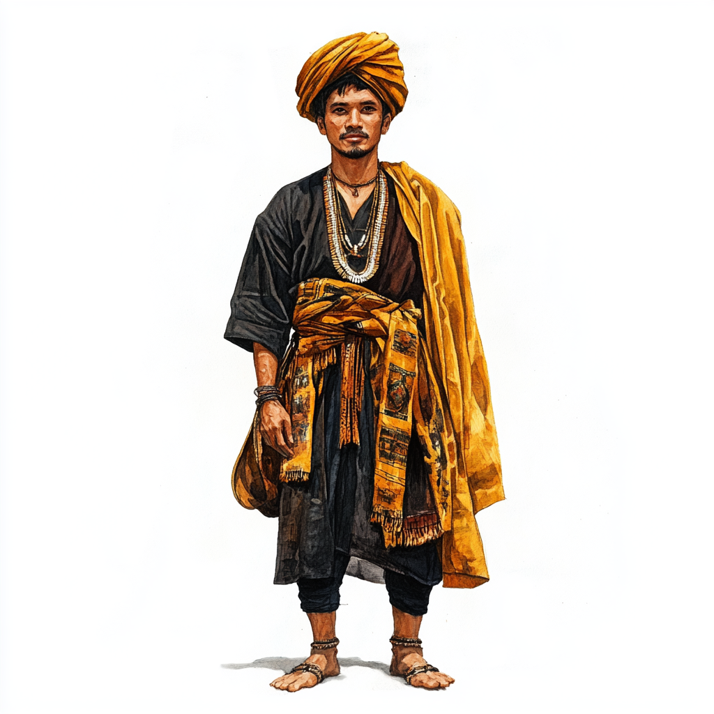 Illustration of Khasi Tribe Young Man in Traditional Dress