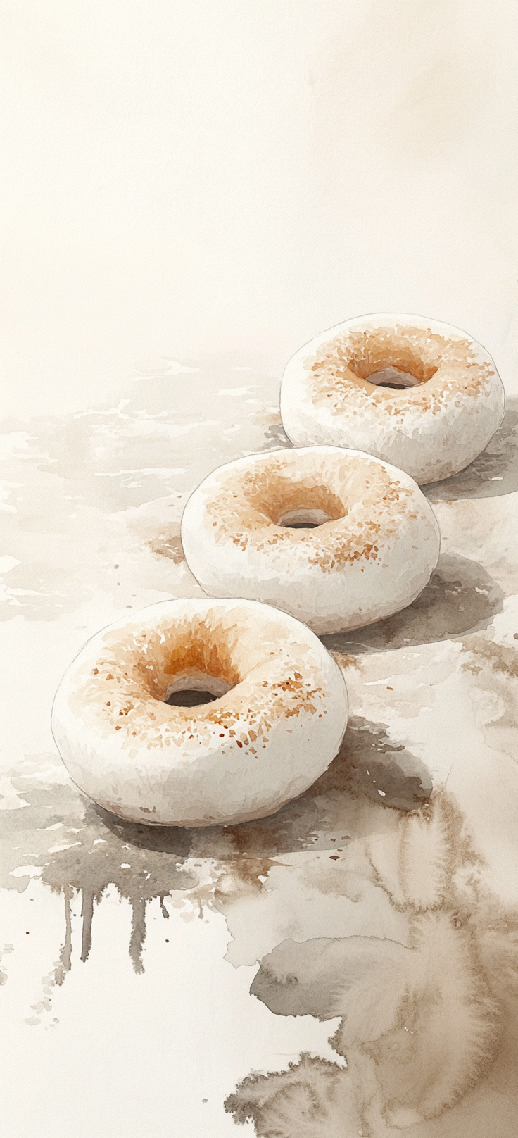 Illustration of bagels with simple details on beige background.