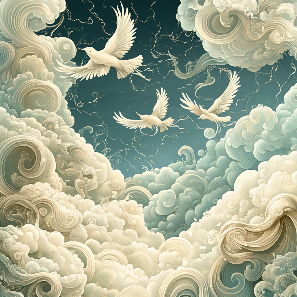 Illustration of delicate clouds and whimsical birds inspired.