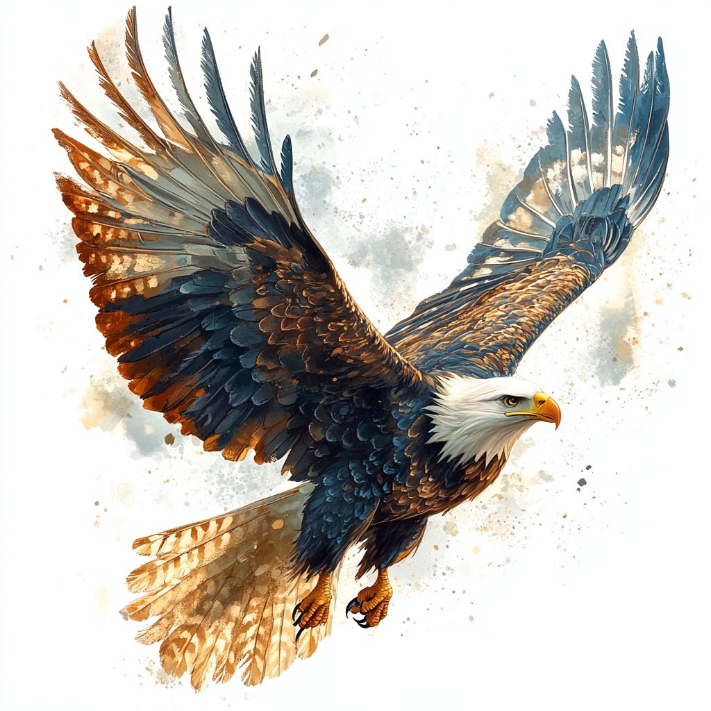 Illustration of eagle flying in the sky, text style.