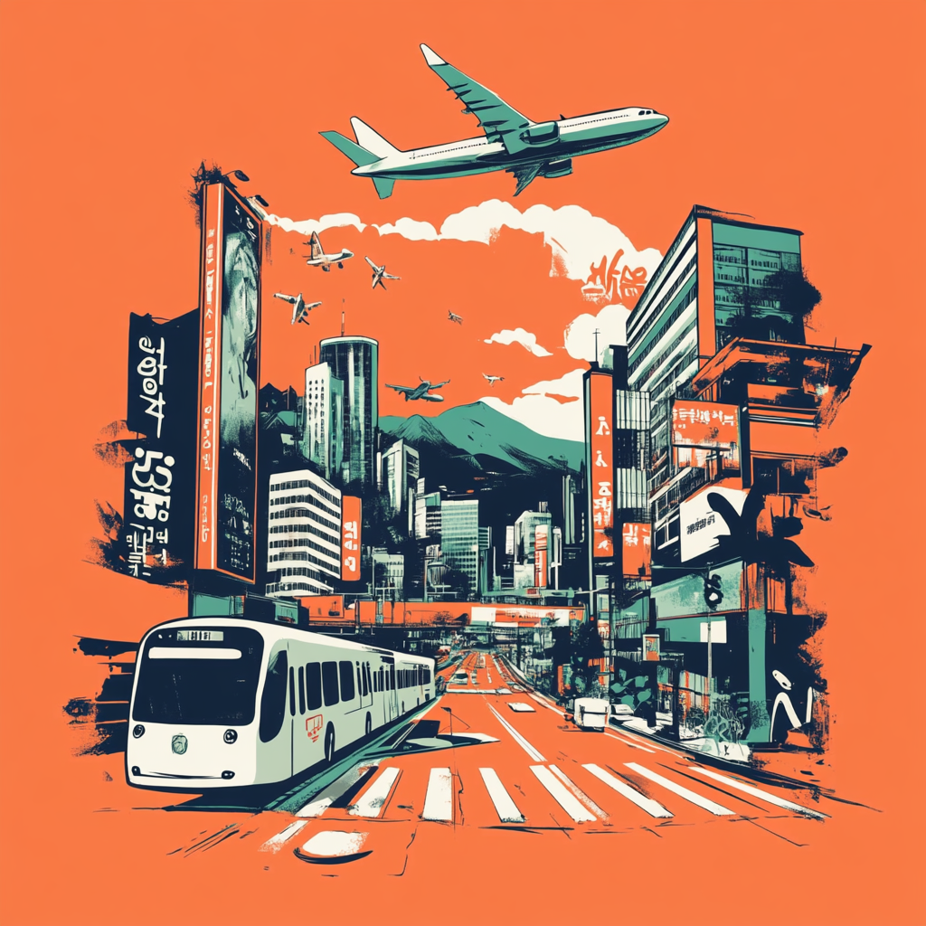 Illustration of large orange T-shirt with Korean design