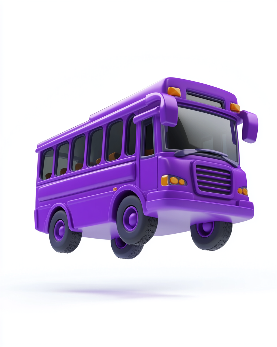 Illustration of purple bus jumping in air.