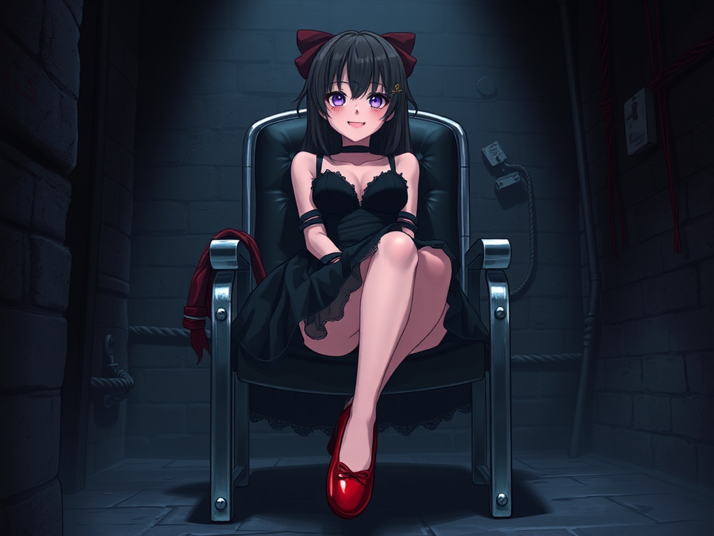 Illustration: Yandere Madoka Kaname in dark dungeon, restrained.