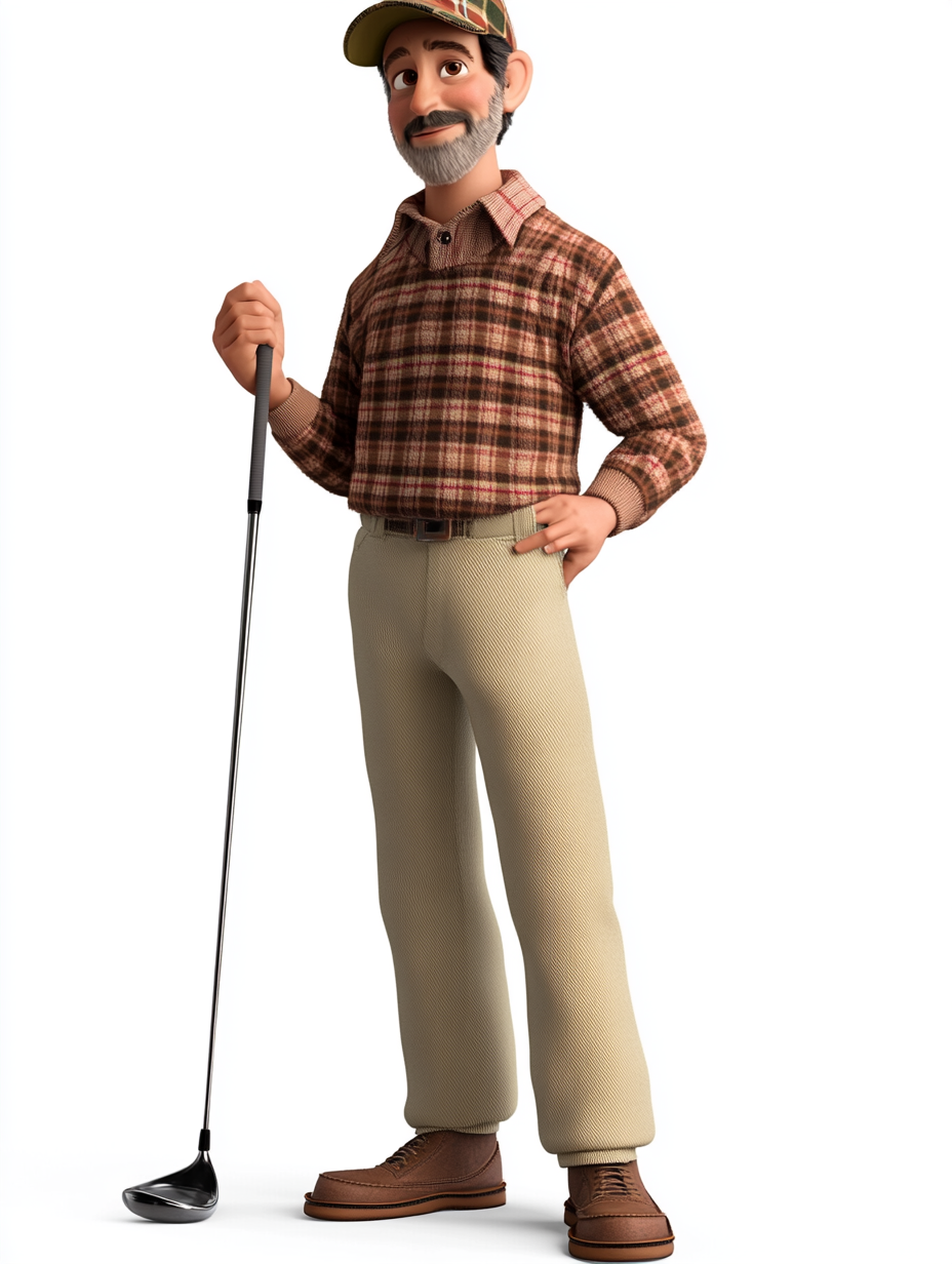 Image of 50-year-old male golfer in 70s style.