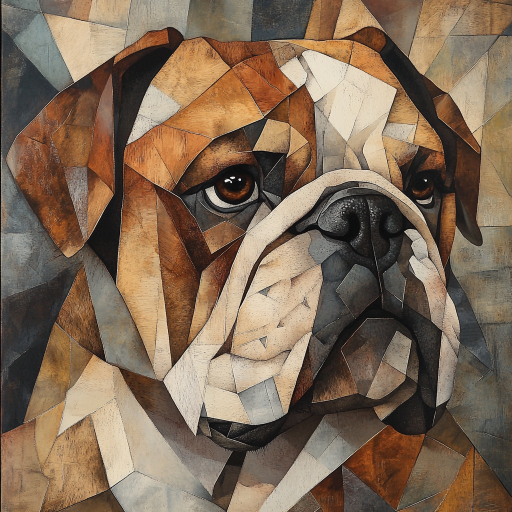 Image of English Bulldog in Cubist style.