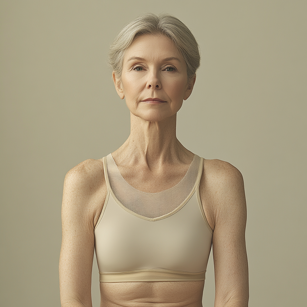 Image of a woman wearing a cream-colored top.