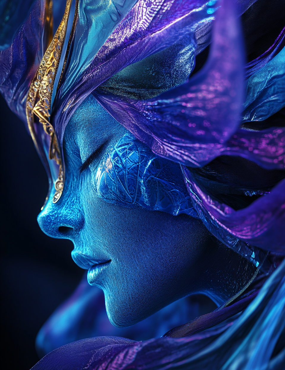 Image of blue skinned alien girl in ethereal, intricate composition