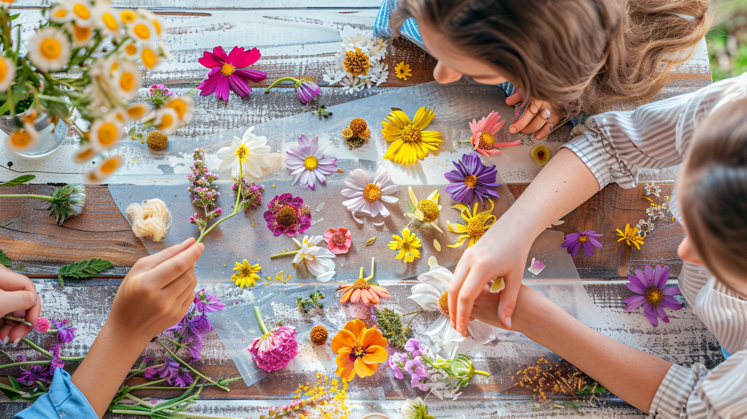 Image of flower resin and embrodery kits shown.