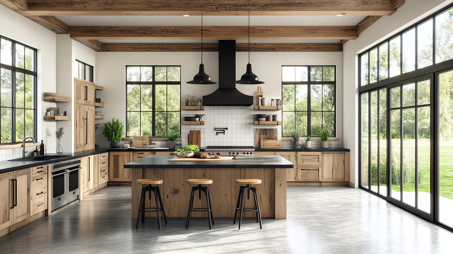 Image of sleek rustic kitchen with modern elements.