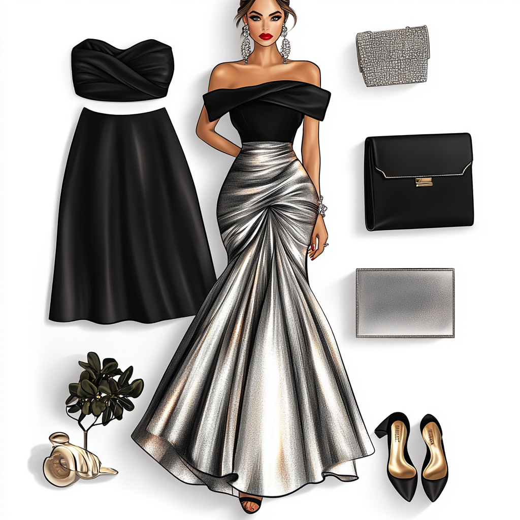 Image: Evening dress for summer 2024 with silver skirt.