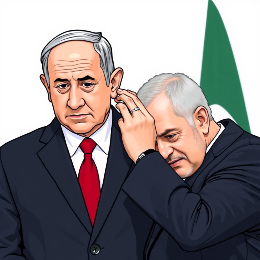 Image: Netanyahu sad as Iranian military twists ear.