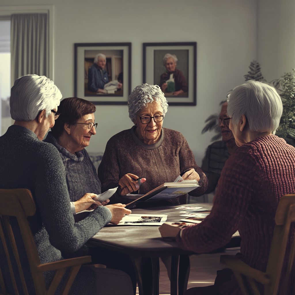 Image: Realistic photograph of elderly individuals in care home.