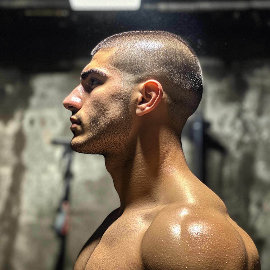 Image: Strong young man working out at gym