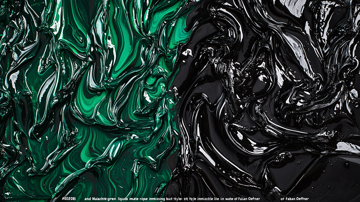 Immiscible liquids mix, black and green colors swirling.