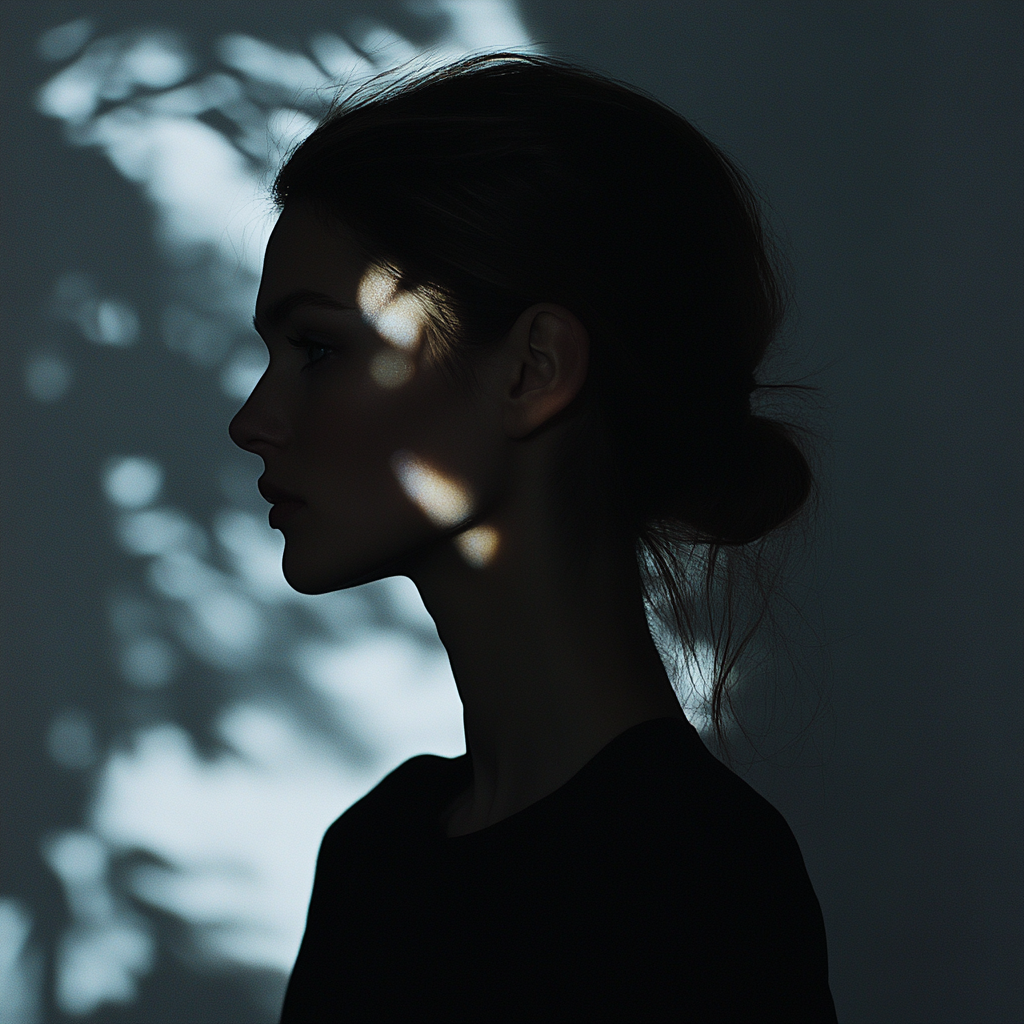 Impressionist Silhouetted Model Photorealistic Volumetric Light Background