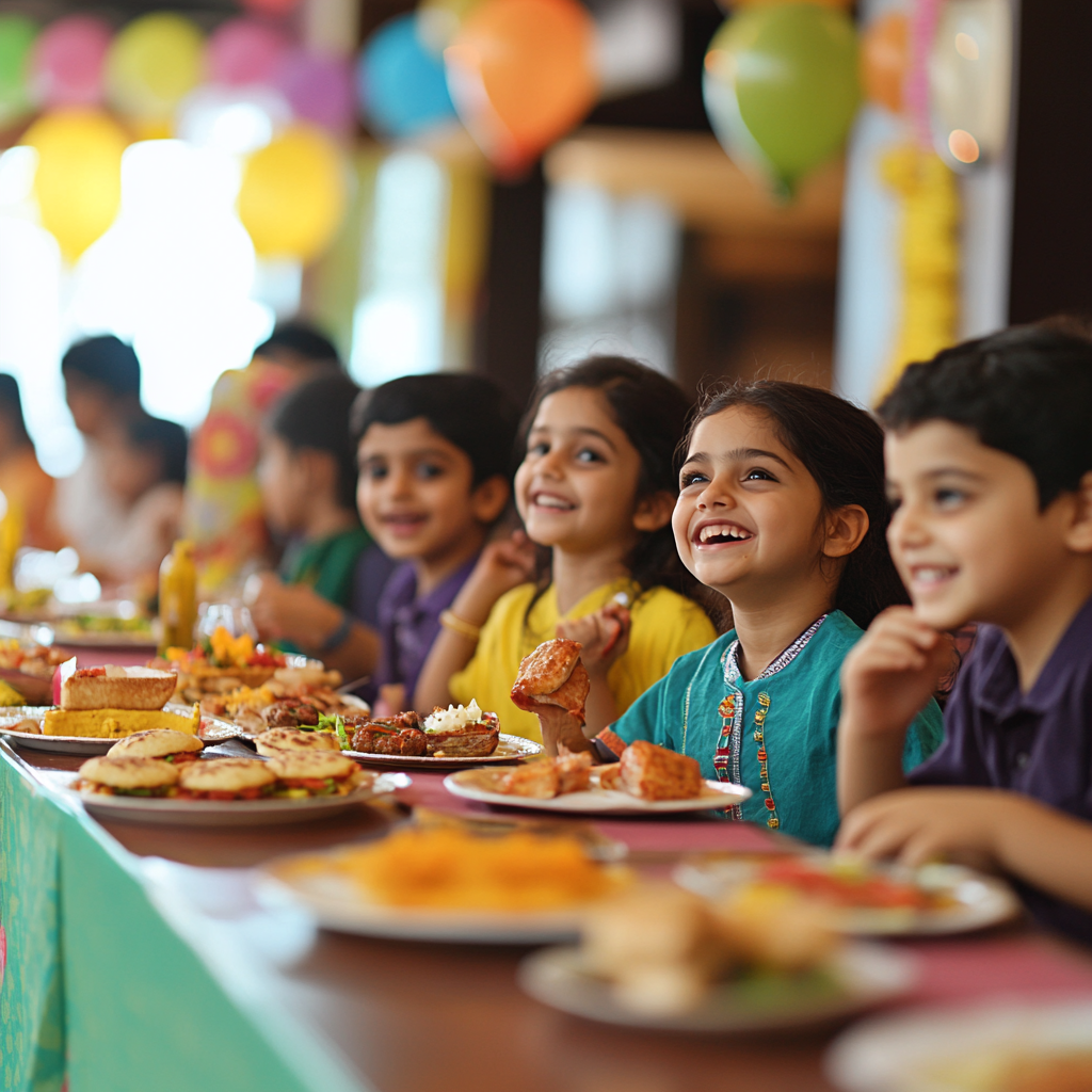 Indian Children Celebrating Children's Day at a Restaurant