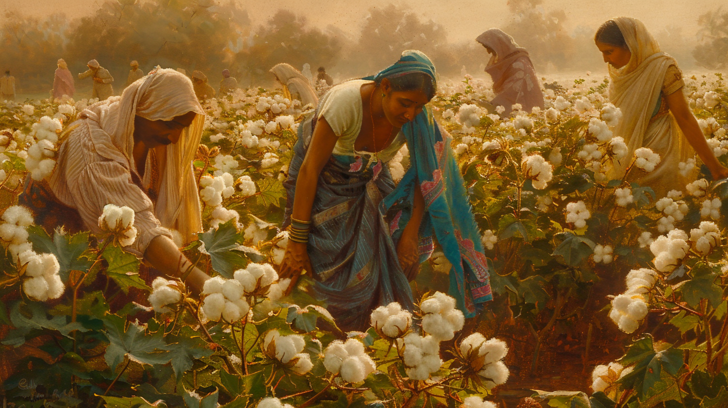 Indian Cotton Field: Modern Mona Lisa Renaissance Portrait