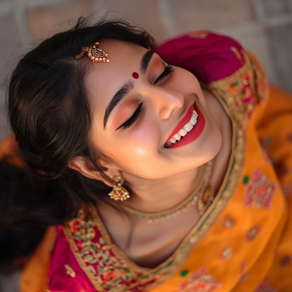 Indian Model in Traditional Diwali Clothes, Happy Expression 